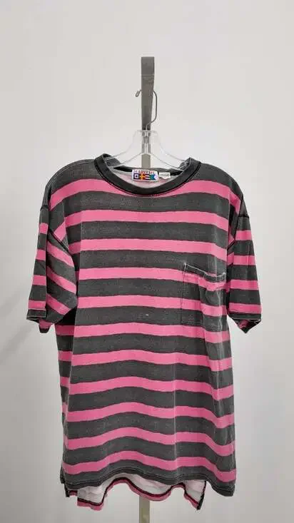 Vintage Maritime Striped Pocket T-Shirt - Pink & Charcoal (L) - Picture 1 of 4